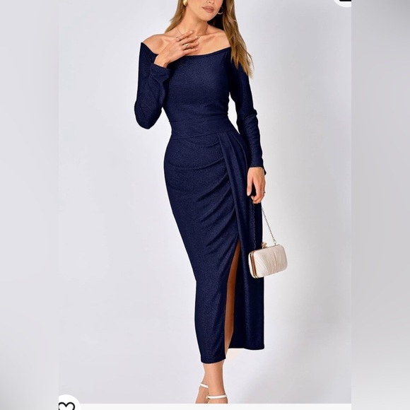 BTFBM Dresses & Skirts - BTFBM Women Off Shoulder Bodycon Dress with Slit Glitter Ball Gown Maxi Dress S